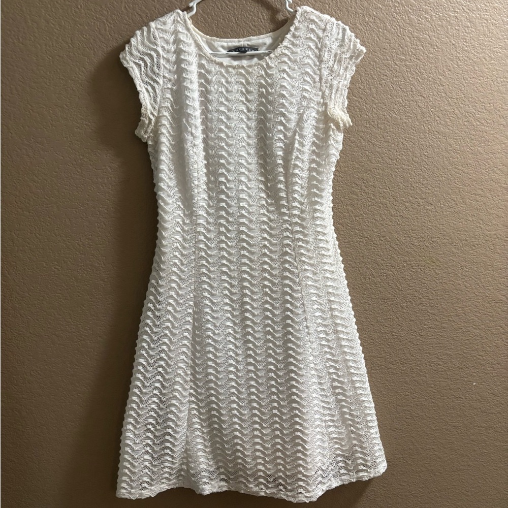 Sharagano White Textured Mini Dress